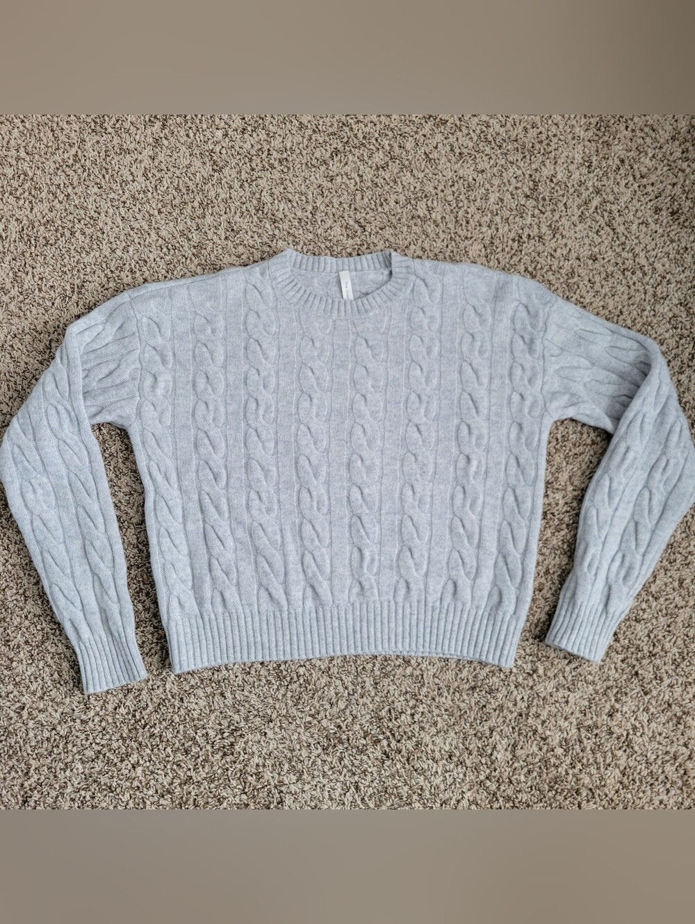 Aritzia The Group Babaton Sweater Merino Wool Cable Knit Crew Neck Blue Small